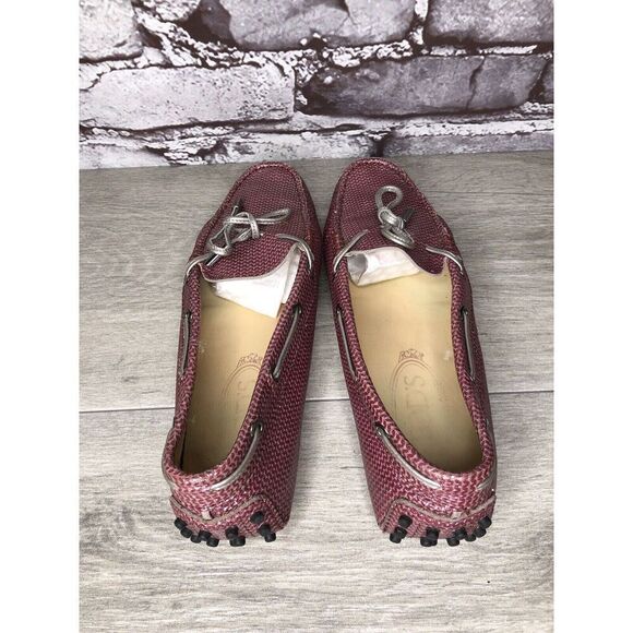 TODS Pink Metallic Leather Moccasins Driver Loafers Flats Women Sz 35.5EU/5M US - Picture 5 of 16